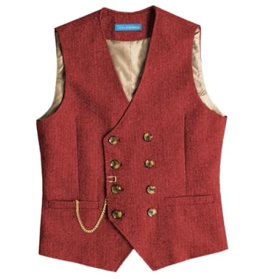 Afbeelding van Solovedress Vintage wollen kostuumvest voor heren, regular fit, bruiloft, Rood