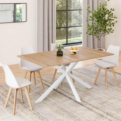 Afbeelding van Table à manger ALIX 8 personnes pied araignée bois et blanc 160 cm
