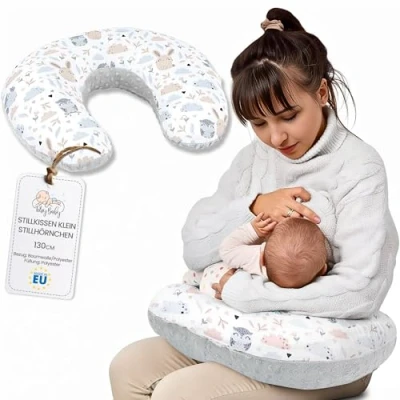 Afbeelding van klein voedingskussen Minky 130 cm compact borstvoedingskussen voor reizen slaap uilen grijs B