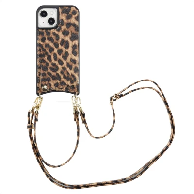 Afbeelding van Selencia Hoesje Geschikt voor iPhone 13 met Pasjeshouder Nova Backcover koord en pashouder Leopard