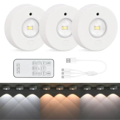 Afbeelding van Mapille 3 stuks led onderkastlamp, keukenkastverlichting met afstandsbediening, vitrinelicht, draadloos, RGB nachtlampje, oplaadbaar, USB, voor trap, kast, onderkast, keuken