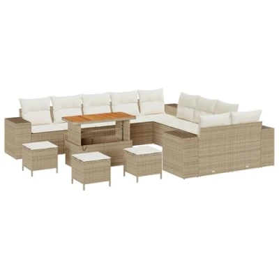 Afbeelding van vidaXL 14 delige Tuin Sofa Set met Kussens Beige Poly Rattan Acacia