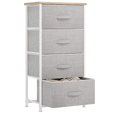 Afbeelding van Dressoir Smal, kast met 4 laden van stof, opbergcommode, moderne stijl voor slaapkamer, woonkamer, kinderkamer, hal, lichtgrijs opbergkast