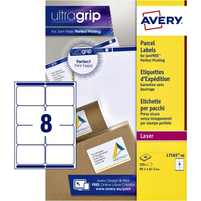 Afbeelding van Avery L7165, Verzendetiketten, Laser, Ultragrip, Wit, 40 Vellen, 8 Per Vel, 99,1 X 67,7 Mm Etiket