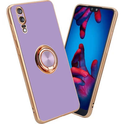 Afbeelding van Cadorabo Hoesje geschikt voor Huawei P20 in Glossy Licht Paars Goud met ring Beschermhoes van flexibel TPU silicone Case Cover camerabescherming en magnetische autohouder