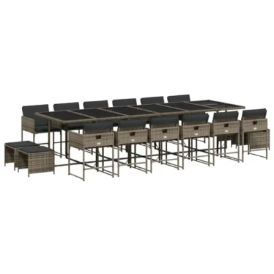 Afbeelding van vidaXL 17 delige Tuinset met kussens poly rattan grijs