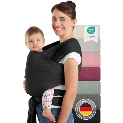 Afbeelding van Laleni Draagdoek voor Pasgeborenen tot 15 kg in Katoen Omslagdoek OEKO TEX gecertificeerd Newborn Babydraagzak 5,10m lang Fysiologische Kinderdraagzak Zwart