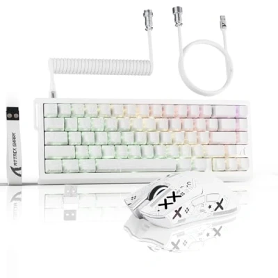 Image de ATTACK SHARK Ensemble 3 en 1 sans Fil X68PRO HE Clavier, Souris de Jeu X11, spiralé C01PRO, BT/2,4G/câble, Interrupteur magnétique à déclenchement Rapide 8KHz, capteur PixArt PAW3311, 22000DPI Blanc