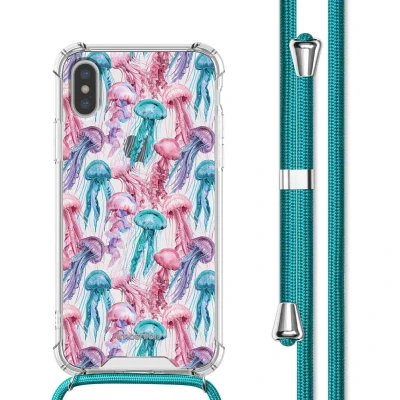 Afbeelding van iMoshion Hoesje Geschikt voor iPhone Xs / X met Koord Design Meerkleurig Jellyfish Watercolor