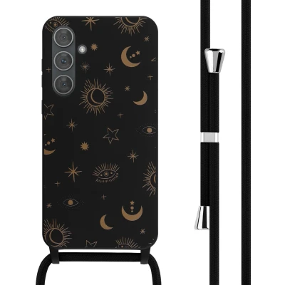 Afbeelding van iMoshion hoesje Geschikt voor Samsung Galaxy A35 met koord Siliconen design Zwart / Sky Black