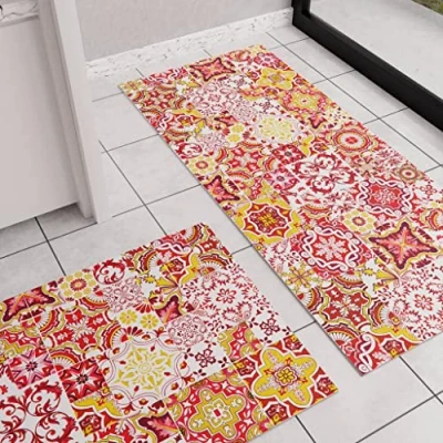 Afbeelding van PETTI Artigiani Italiani Keukentapijt, loper, keukenloper, antislip, wasbaar, tapijtloper, voor in de gang, keuken, 52 x 280 cm, motief Vietri rood, 100% Made Italy