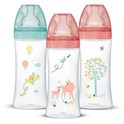 Image de Lot de 3 Biberons Anti colique Sensation+, Fille, 330 ml, +6 Mois, Tétine Plate, Débit