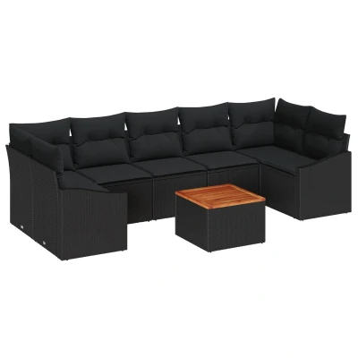 Afbeelding van vidaXL Tuin Sofaset Set van 8 Zwart Rattan en hout