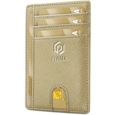 Afbeelding van PIRNA Slanke portemonnee voor heren, minimalistische creditcardhouder met RFID blokkering, lichtgewicht geschenkdoos, Goud