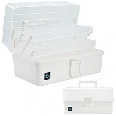 Afbeelding van Creahaus Multifunctionele opbergdoos met 3 lagen, 33 cm, vakken, kunststof gereedschapskist, medicijnopbergdoos, haaraccessoires, naaidoos 2