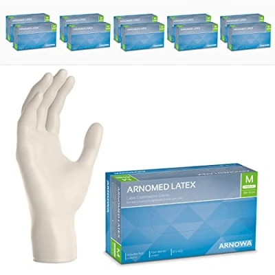 Afbeelding van ARNOMED Latex wegwerphandschoenen M, wit, 1000 stuks chirurgische poedervrij (10 dozen), wegwerphandschoenen, latexhandschoenen, latexhandschoen verkrijgbaar in de maten XS, S,