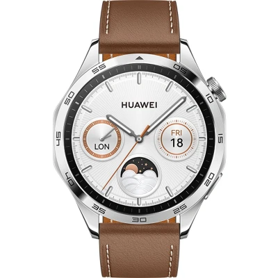 Afbeelding van Huawei Watch GT 4 46Mm Zilver (Bruine Leren Band)