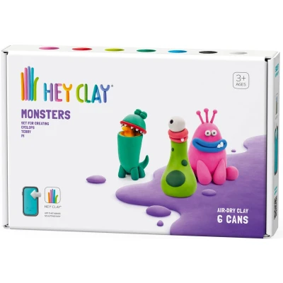 Afbeelding van Hey Clay Boetseerklei Monsters Cyclops, Terry en Pi (6 potjes)
