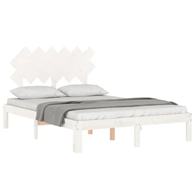 Afbeelding van Bedframe Met Hoofdbord Massief Hout Zwart 200X200 cm 120 x 200 / Wit