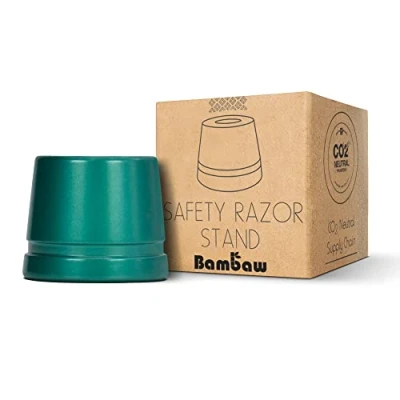 Afbeelding van Bambaw Scheerhouder blauw groen metalen scheerapparaat standaard veiligheidsscheerhouder van metaal houder voor dames en heren