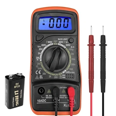 Afbeelding van WinGluge Digitale multimeter, ampèremeter, voltmeter, professionele ohmmeter, 4 cijferige displays (2000), lcd display met achtergrondverlichting, voor meting van AC/DC spanning, weerstand,
