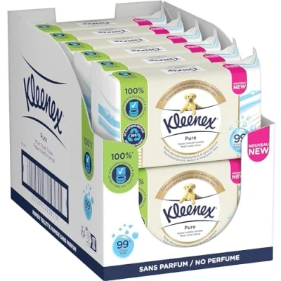 Afbeelding van KLEENEX Pure Vochtig toiletpapier (12 verpakkingen van 38 vellen) dubbele dikte wegwerpbaar in het toilet plasticvrij geurvrij alcoholvrij recyclebare verpakking