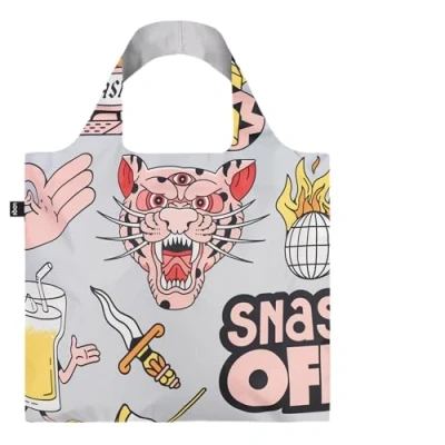 Afbeelding van LOQI SNASK Tiger Snake Beer Opvouwbare Shopper Zilver recycle bag boodschappentas