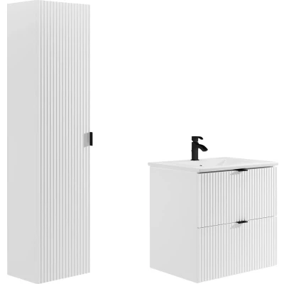 Afbeelding van Vente unique Gestreept hangmeubel voor badkamer met inbouwwastafel en kolom Mat wit 60 cm ZEVINI L x H D 47
