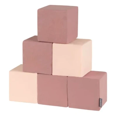 Afbeelding van KiddyMoon Lot de 6 cubes en mousse pour bébé Jouets Montessori avec et beaucoup plaisir les enfants, fabriqué dans l&#039;UE, blocs : beige bruyère