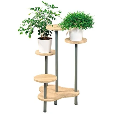 Afbeelding van 100% FSC Houten Plantenrek met 4 Etages Planten Potten Houder voor Afm. 64,5 x 46 72,5 cm Kleur: HOUT LICHT BRUIN