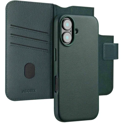 Afbeelding van Accezz Hoesje geschikt voor iPhone 16 Leather Bookcase 2 in 1 MagSafe Cedar Green