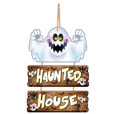 Afbeelding van Fiestas Guirca Houten Halloween deurbord haunted house 3 delen x cm Decoratie Versiering