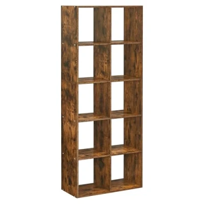 Afbeelding van VASAGLE Boekenkast, opbergrek, 10 vakken, meubels, kubus, voor woonkamer, kantoor, slaapkamer, ruimteverdeler, industriële stijl, rustiek bruin LBC168K01
