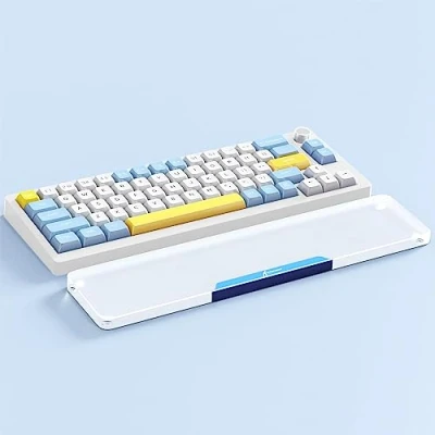 Afbeelding van ATTACK SHARK Acryl polssteun voor 87 toetsen, palmsteun van aluminiumlegering, transparante armsteun, ergonomisch, antislip, gaming/thuis/kantoor, blauw