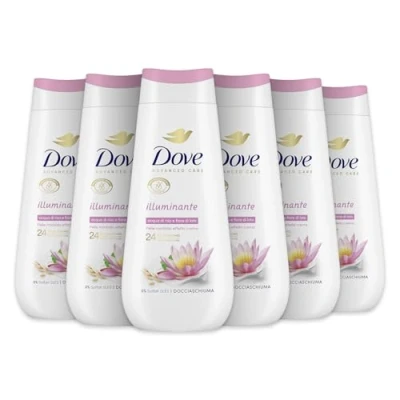 Afbeelding van Dove Hydraterend douchebad, delicate formule op microbioom van de huid, met plantaardige vochtinbrengende werkzame stoffen, zonder sulfaten, douchebad voor mannen en vrouwen, 6 stuks à 225 ml