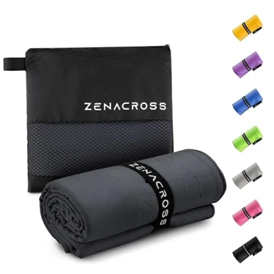 Afbeelding van Zenacross Microvezelhanddoek, 100 x 200 cm, met draagtas, compacte sporthanddoek, sneldrogend en absorberend, maat XXL, donkergrijs