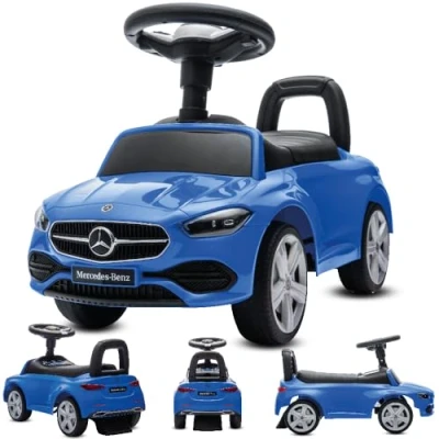 Afbeelding van sun baby Mercedes C Class duwauto vanaf 12 maanden met audiostuur, opbergvak, kantelbeveiliging (blauw)
