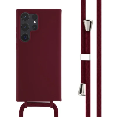 Afbeelding van iMoshion hoesje Geschikt voor Samsung Galaxy S23 Ultra met koord Siliconen Donkerrood