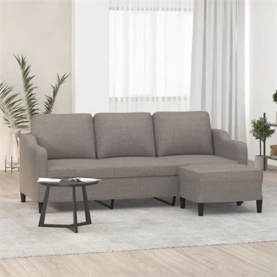 Image de vidaXL Canapé à 3 places avec repose pieds Taupe 180 cm Tissu3201142