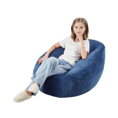 Image de VEVOR Pouf Chambre 90 cm avec Accoudoirs Souples et Poche de Rangement Bleu