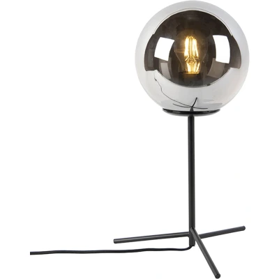 Afbeelding van QAZQA Art deco tafellamp zwart met smoke glas 45,5 cm Pallon