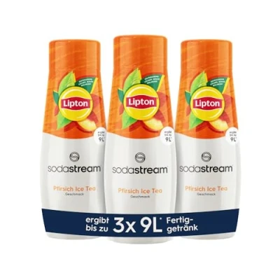 Afbeelding van SodaStream Lipton Ice Tea perziksiroop, 1 fles geeft 9 liter kant en klare drank, in enkele seconden bereid altijd vers, 3 x 440 ml