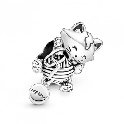 Afbeelding van Pandora Passions Charm Kitten en wol bol Sterling zilver, Geen juweel
