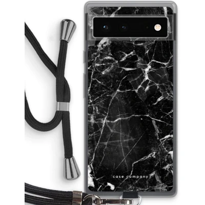 Afbeelding van Case Company® hoesje met Koord geschikt voor Google Pixel 6 Zwart Marmer Telefoonhoesje Bescherming aan alle Kanten en Over de Schermrand