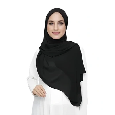 Afbeelding van Hijab sjaal voor moslimvrouwen, van chiffon, rechthoekig, lichte en soepele stof, zwart.