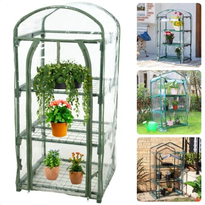 Afbeelding van Cheqo® Transparante Tuinkas Kweekkas Broeikas met 3 Verdiepingen Roldeur 50x45x105 cm Plantenkas voor Buiten