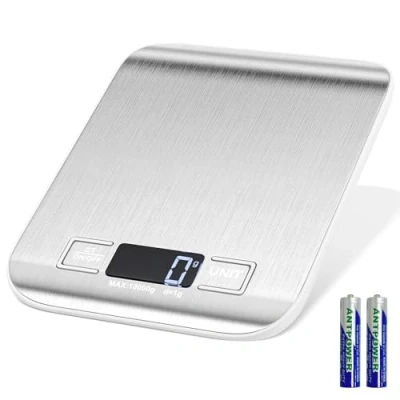 Afbeelding van Gvolatee Elektronische keukenweegschaal, 10 kg/1 g, roestvrij staal, keukenweegschaal met lcd display en tarrafunctie, automatische uitschakeling 6 meeteenheden, voedselweging voor koken, bakken,