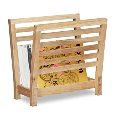 Afbeelding van Relaxdays tijdschriftenhouder walnotenhout houten krantenbak staande lectuurbak hout