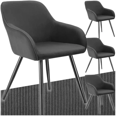 Afbeelding van tectake® Stoel Gestoffeerde woonkamerstoel met cordlook/ribstof Designstoel, loungestoel Draagvermogen tot 120kg Set van 4 Div kleuren antraciet/zwart