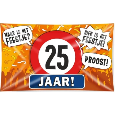 Afbeelding van Gevelvlag 25 jaar verkeersbord XXL 150x90cm